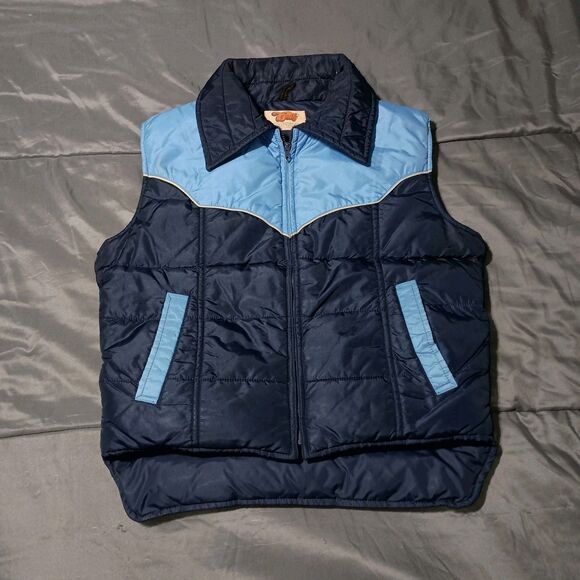 Vintage Comfy Men's Large Western Puffer Vest Goose Down 70's-80's USA Ski Hippy - Picture 10 of 16